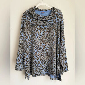 Tianello Oversized Leopard Print Cowl Neck Blouse - Size S